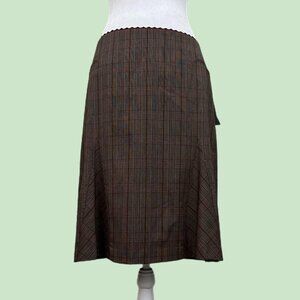 brown and burgundy plaid y2k style midi skirt